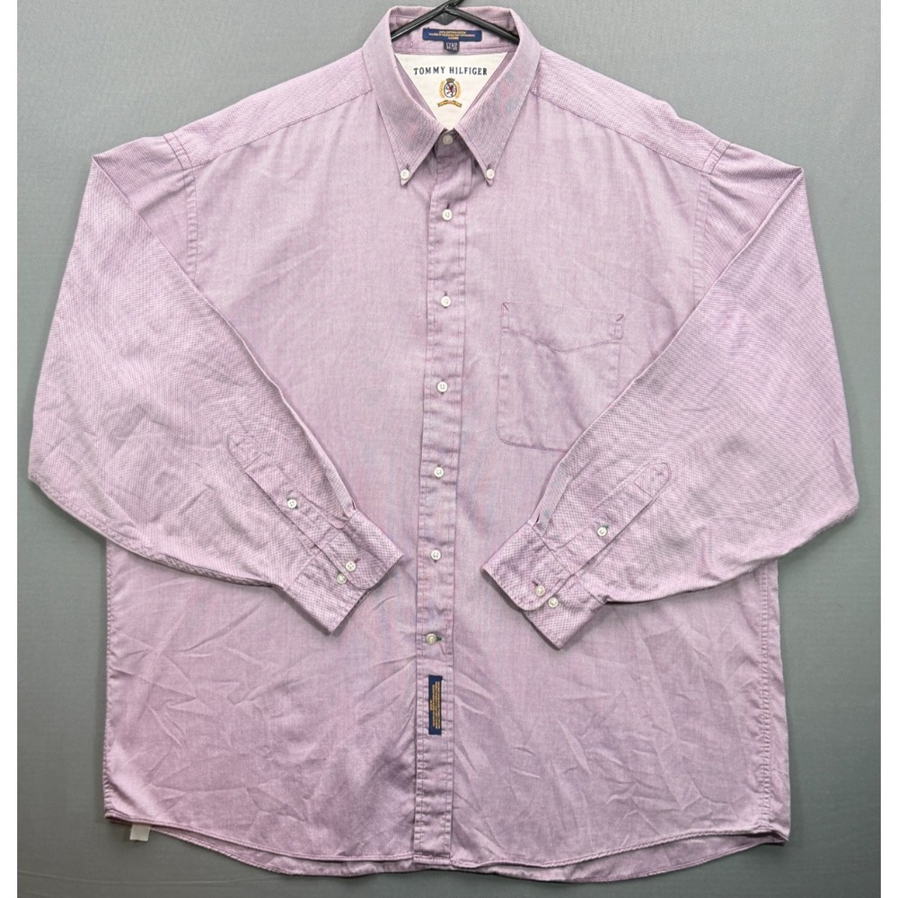 Vintage Tommy Hilfiger Crest Oxford Shirt Purple Long Sleeve Men's 17.5 34/35 XL
